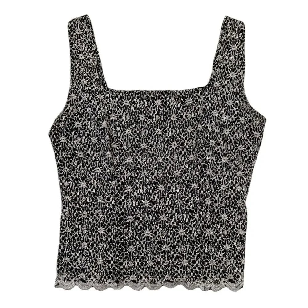 Y2K Whimsygoth Lacy Tank Top Black and White Size Large Dress Barn - Picture 2 of 8